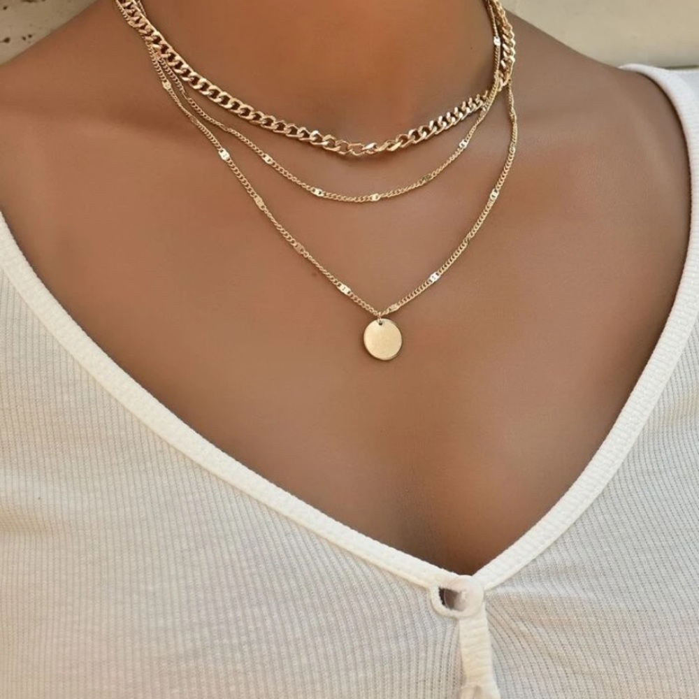 Disc charm layered necklace
